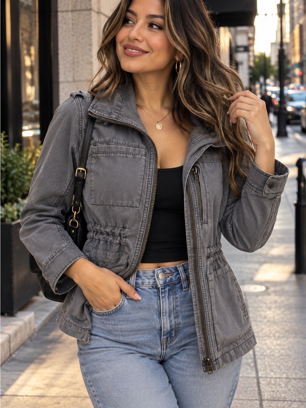 Madewell Gray Washed Cotton Utility Jacket Women’s XS Moto Military